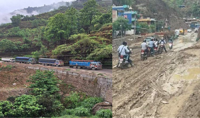 धादिङकाे गल्छीमा वर्षापछि सडकमा क्षति पुगेर यातायात अवरुद्ध