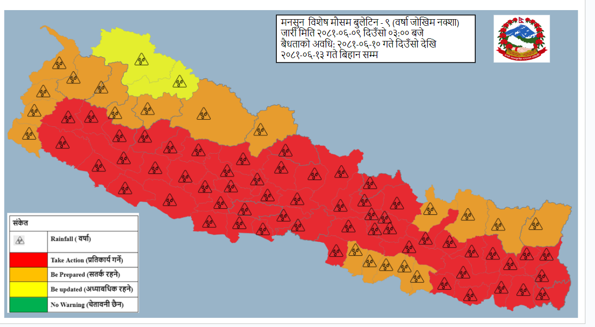 देशका अधिकांश स्थानमा वर्षा, यी चार प्रदेशमा भारी वर्षाको सम्भावना